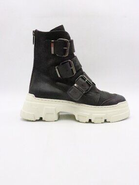 Lofina Black Leather Triple Buckle Women's EU 37 Combat Boots Chunky Platform